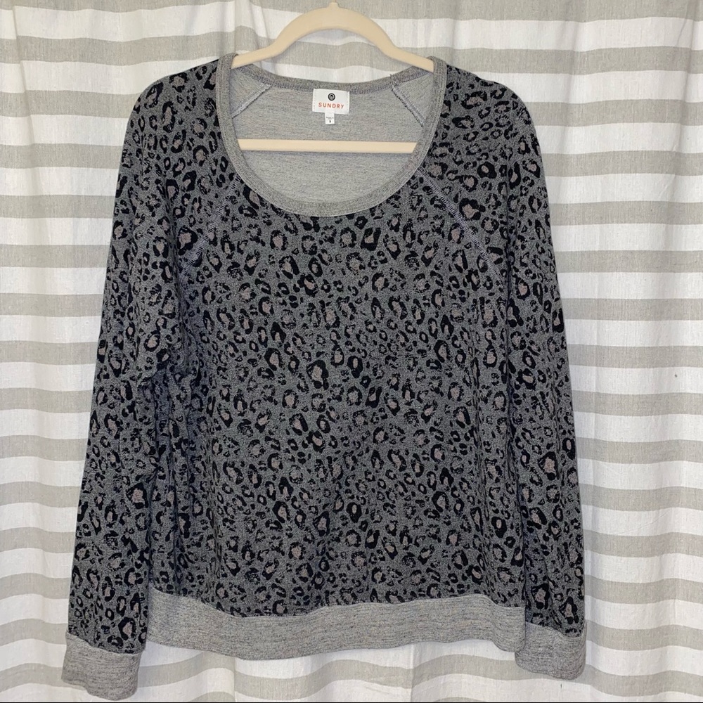 EUC sundry black & gray leopard print terry cloth sweatshirt Sz 3 / Sz L